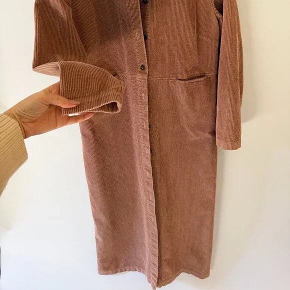 Orvis Vintage Corduroy Duster Maxi Dress Prairie Minimalist 100% Cotton Sz Med - Picture 4 of 6